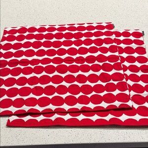 2 Marimekko Red and White Circle Pattern Fabric Pillow Covers